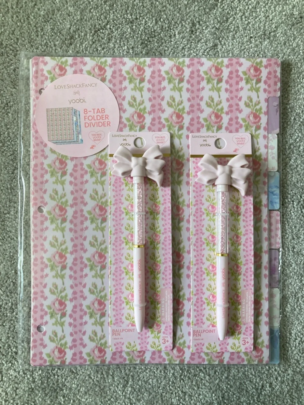 IN-HAND | LoveShackFancy x Target Yoobi 8 Dividers and 2 Pink Bow Pens